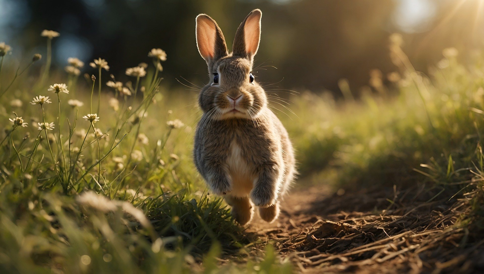 rabbit running through grass