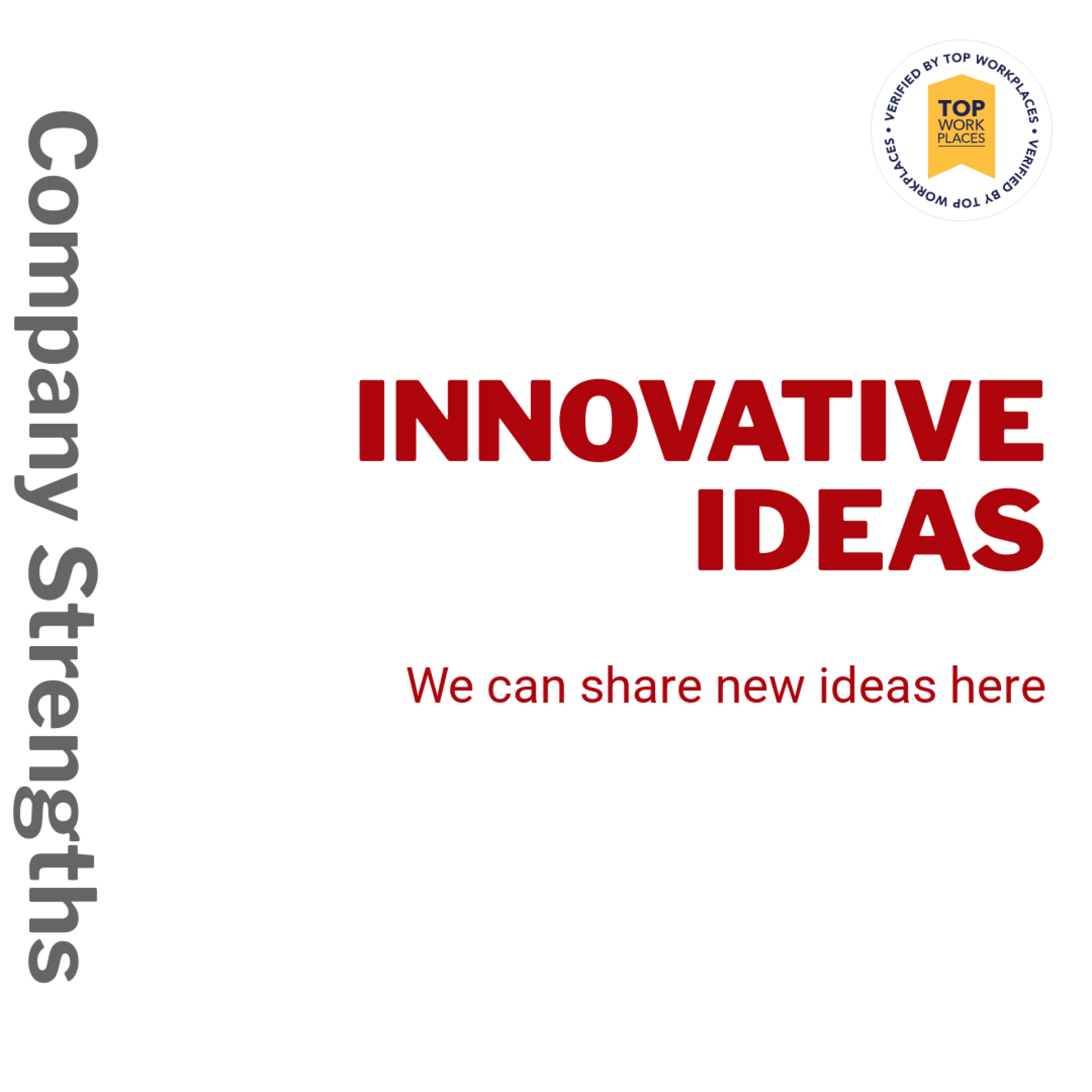 Company Strengths: Innovative Ideas. We can share new ideas here.
