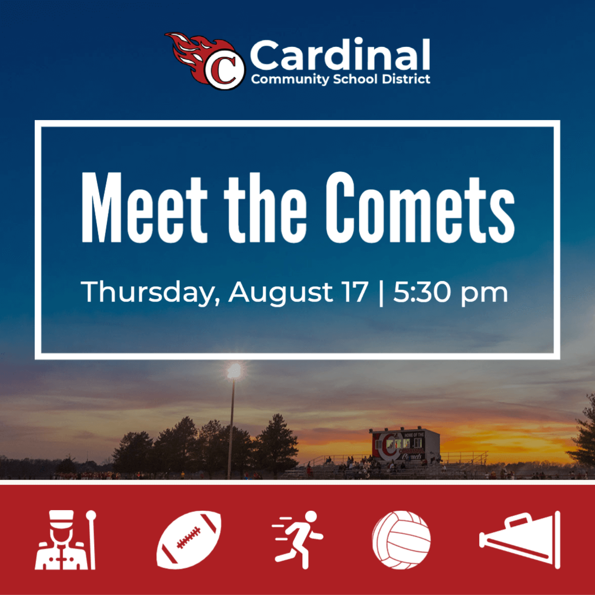 Meet the Comets event. Cardinal football field.